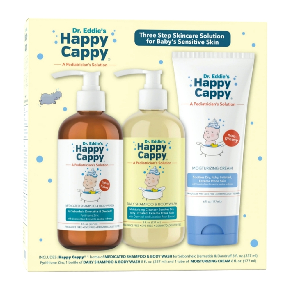 Happy Cappy Baby Skin & Hair Eczema Shampoo Body Wash Soap Cream Lotion Gift Set